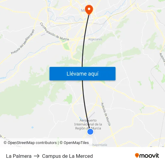 La Palmera to Campus de La Merced map