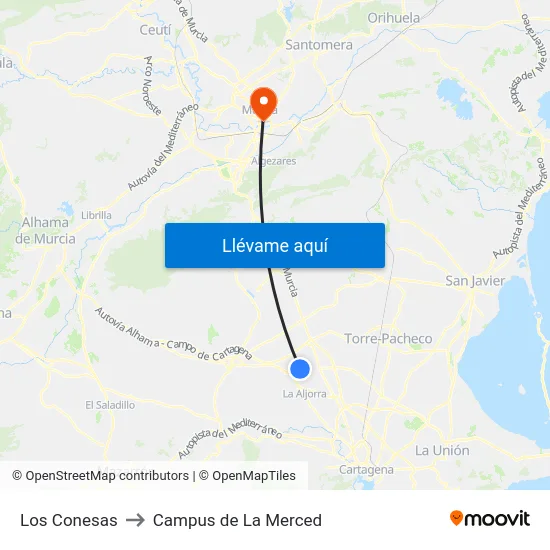 Los Conesas to Campus de La Merced map