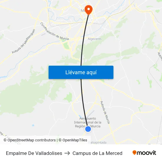 Empalme De Valladolises to Campus de La Merced map