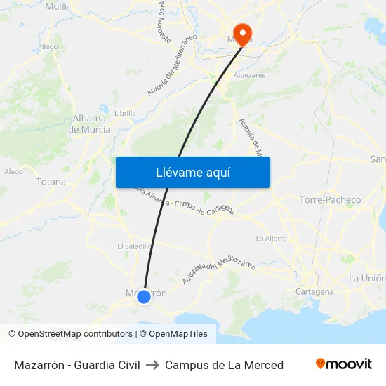 Mazarrón - Guardia Civil to Campus de La Merced map
