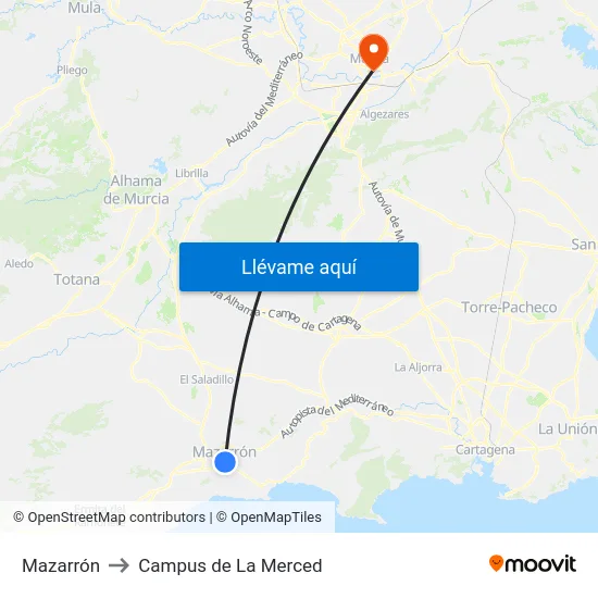 Mazarrón to Campus de La Merced map