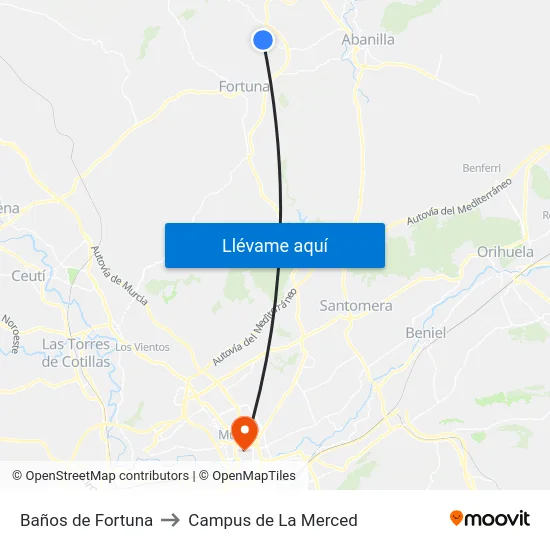 Baños de Fortuna to Campus de La Merced map