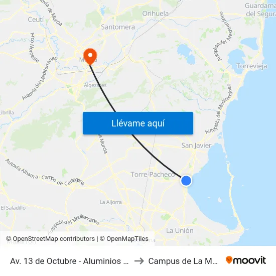 Av. 13 de Octubre - Aluminios Segura to Campus de La Merced map