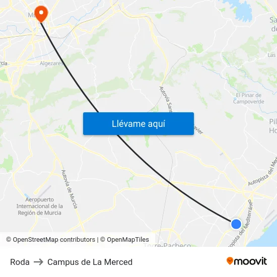 Roda to Campus de La Merced map