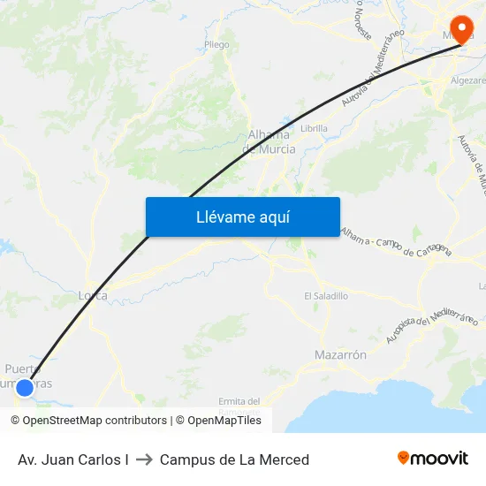 Av. Juan Carlos I to Campus de La Merced map