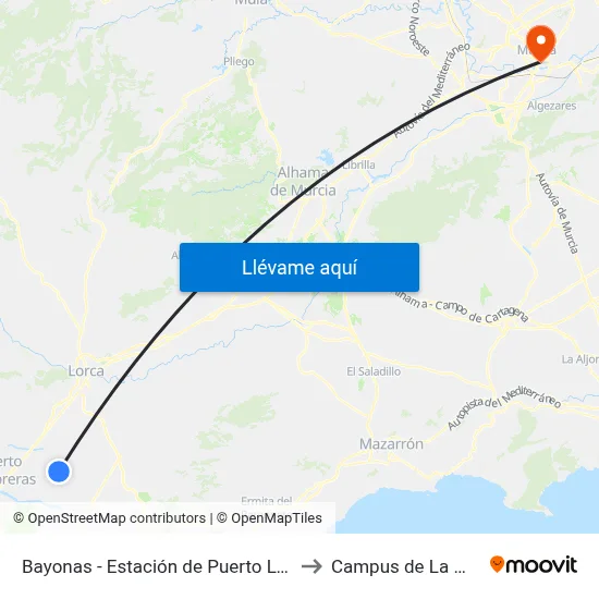 Bayonas - Estación de Puerto Lumbreras to Campus de La Merced map