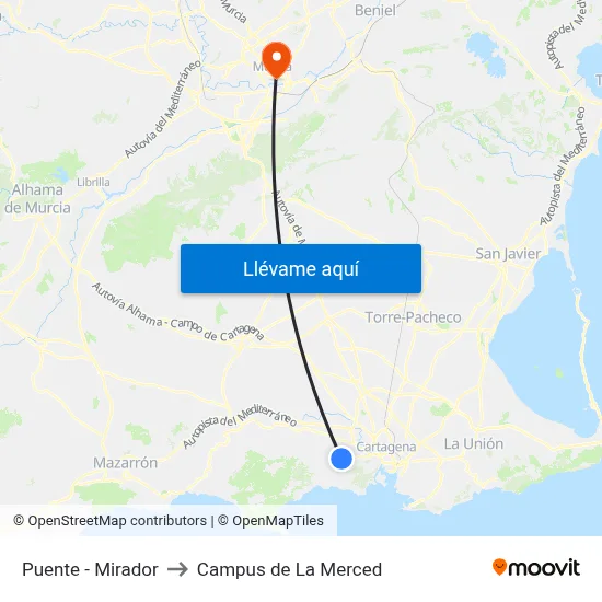 Puente - Mirador to Campus de La Merced map