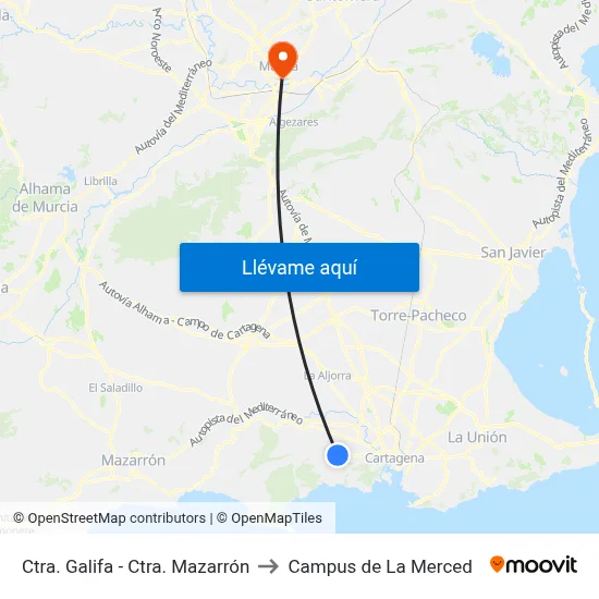 Ctra. Galifa - Ctra. Mazarrón to Campus de La Merced map