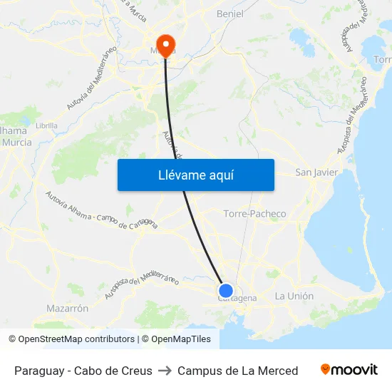 Paraguay - Cabo de Creus to Campus de La Merced map