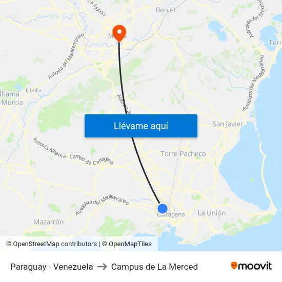 Paraguay - Venezuela to Campus de La Merced map