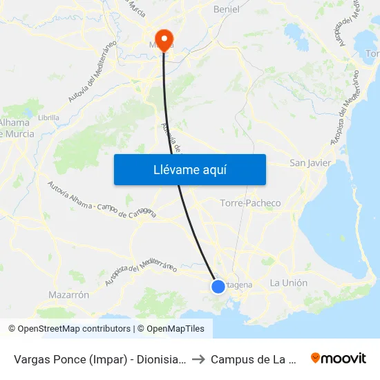 Vargas Ponce (Impar) - Dionisia Martínez to Campus de La Merced map