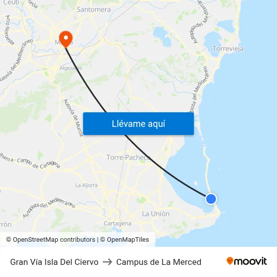 Gran Vía Isla Del Ciervo to Campus de La Merced map