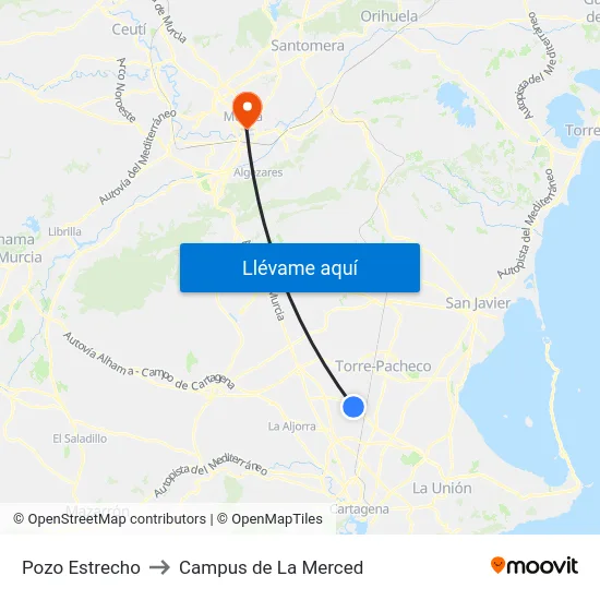 Pozo Estrecho to Campus de La Merced map