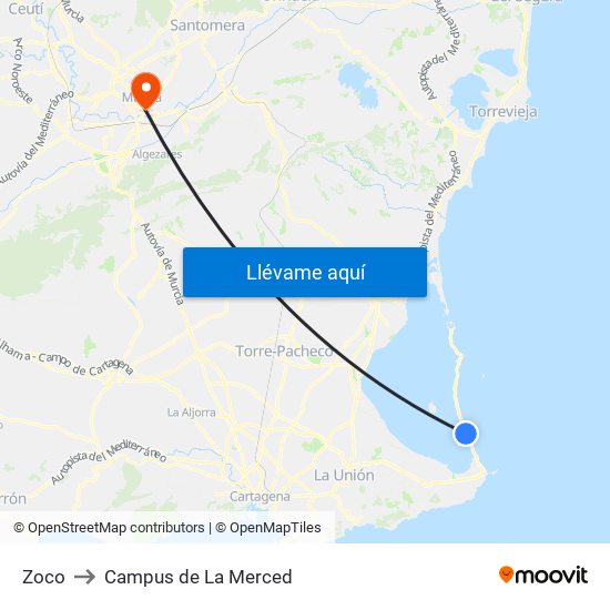 Zoco to Campus de La Merced map