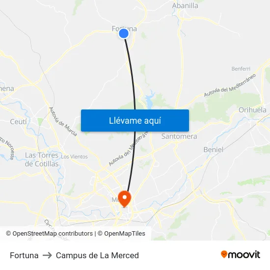 Fortuna to Campus de La Merced map