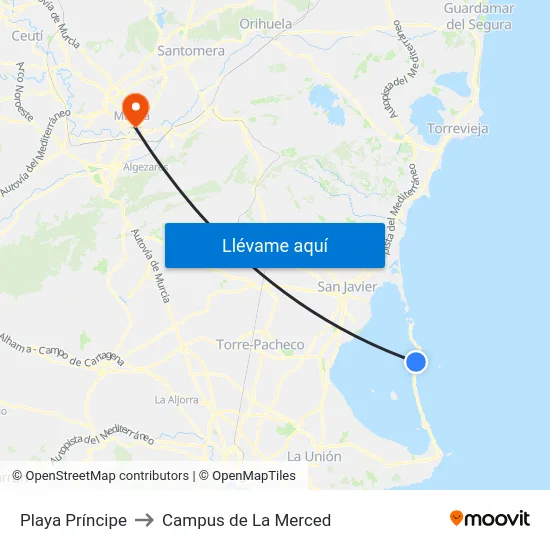 Playa Príncipe to Campus de La Merced map