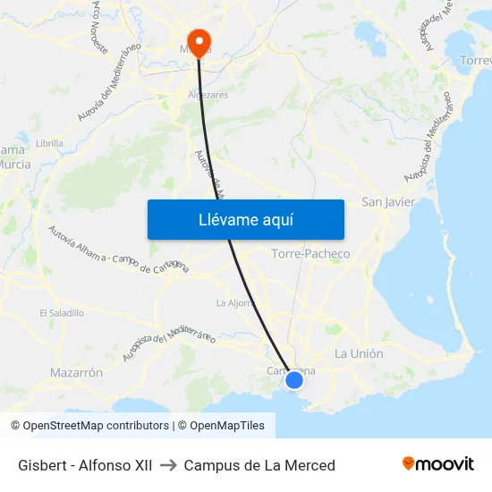 Gisbert - Alfonso XII to Campus de La Merced map