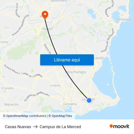 Casas Nuevas to Campus de La Merced map