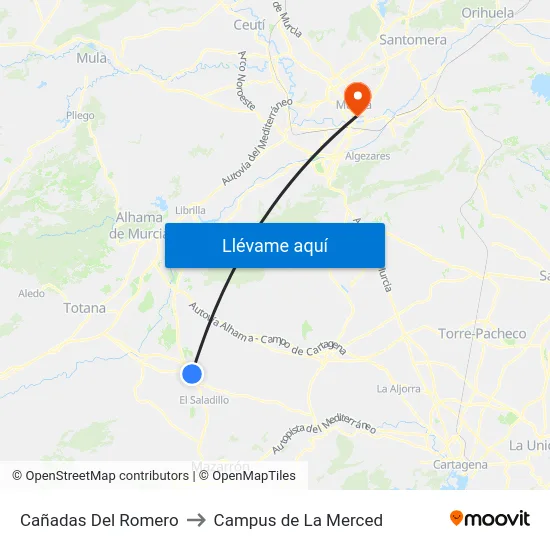 Cañadas Del Romero to Campus de La Merced map