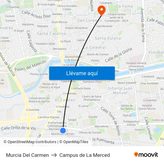 Murcia Del Carmen to Campus de La Merced map