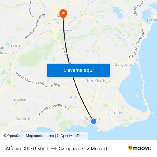 Alfonso XII - Gisbert to Campus de La Merced map