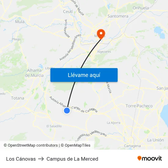 Los Cánovas to Campus de La Merced map