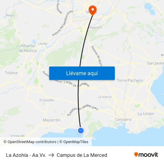 La Azohía - Aa.Vv. to Campus de La Merced map