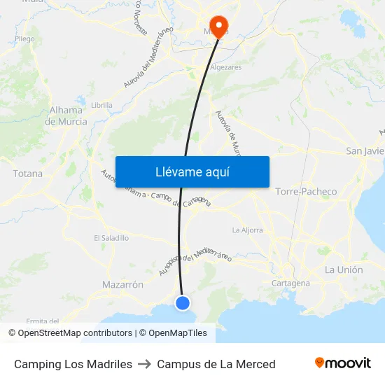 Camping Los Madriles to Campus de La Merced map