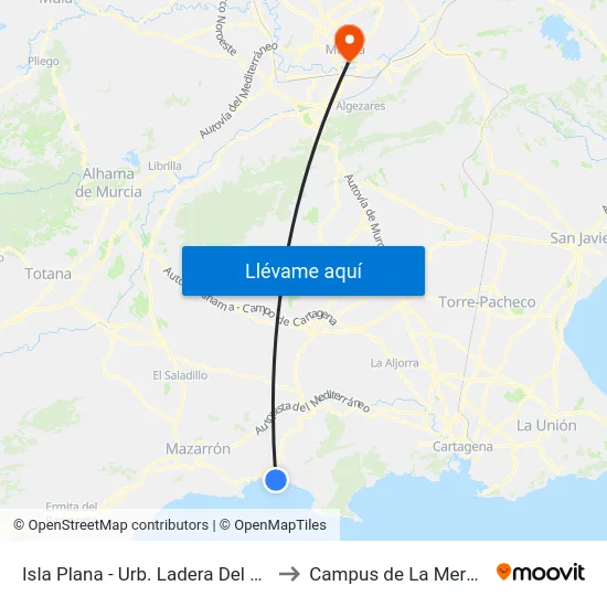 Isla Plana - Urb. Ladera Del Mar to Campus de La Merced map
