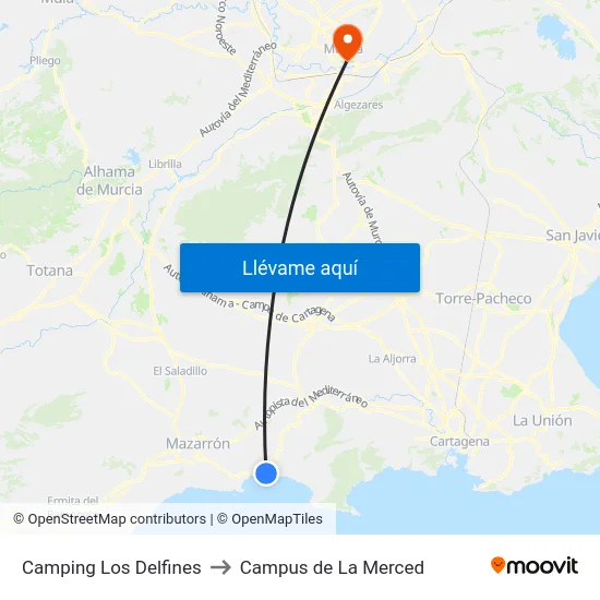 Camping Los Delfines to Campus de La Merced map