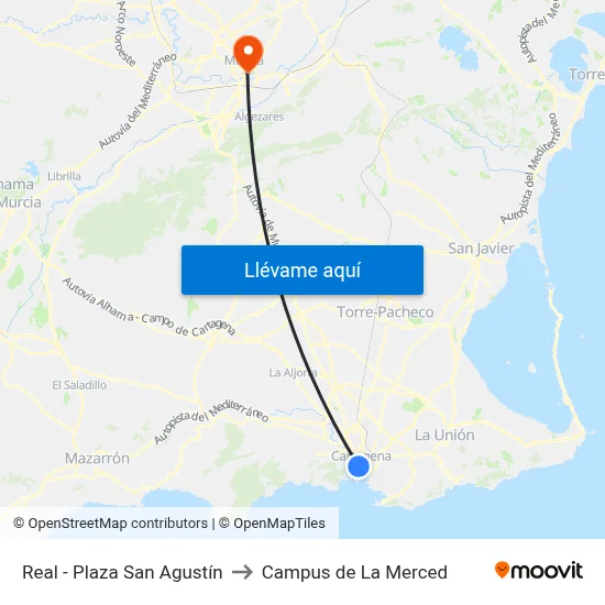 Real - Plaza San Agustín to Campus de La Merced map