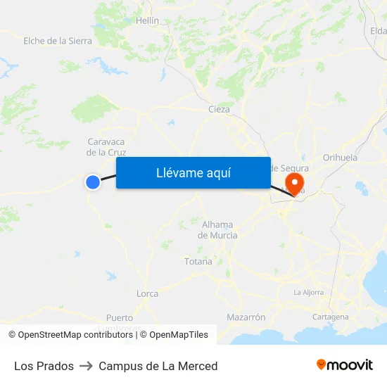 Los Prados to Campus de La Merced map
