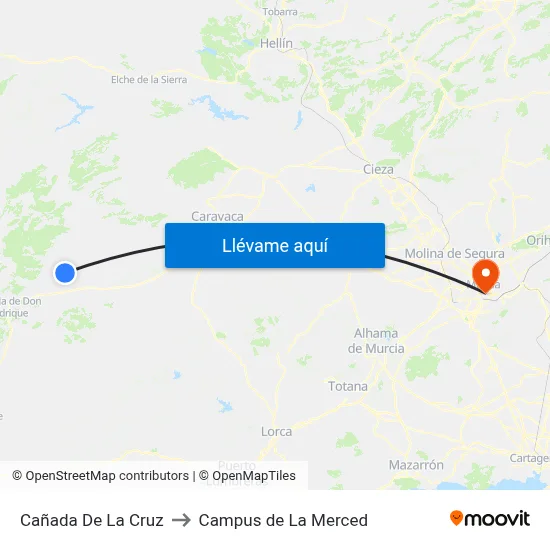 Cañada De La Cruz to Campus de La Merced map