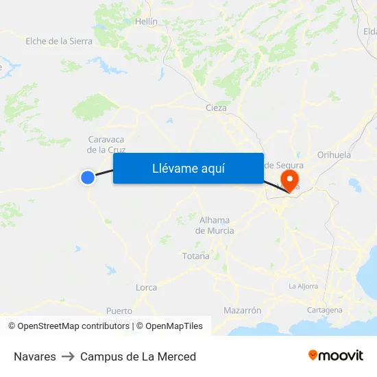 Navares to Campus de La Merced map