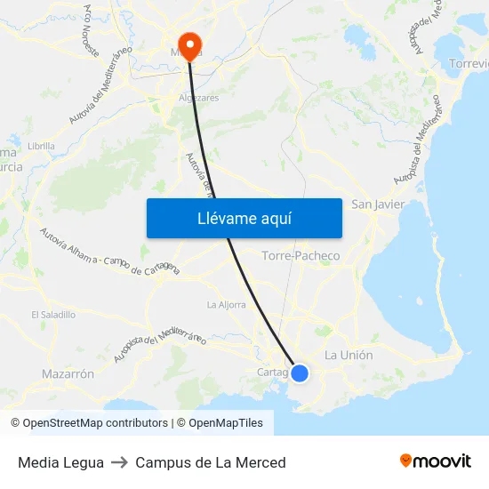 Media Legua to Campus de La Merced map