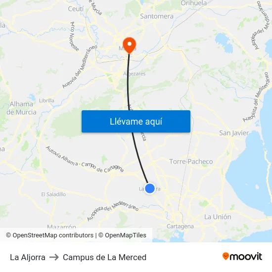 La Aljorra to Campus de La Merced map