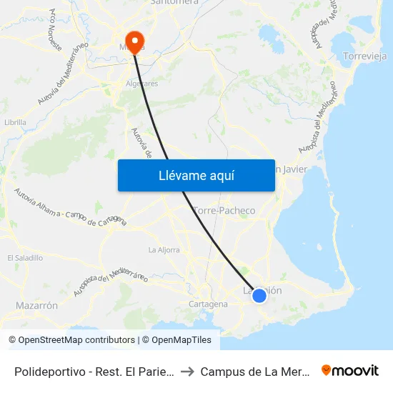 Polideportivo - Rest. El Pariente to Campus de La Merced map