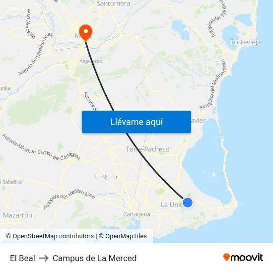 El Beal to Campus de La Merced map