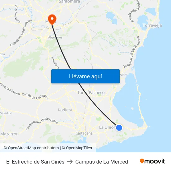El Estrecho de San Ginés to Campus de La Merced map