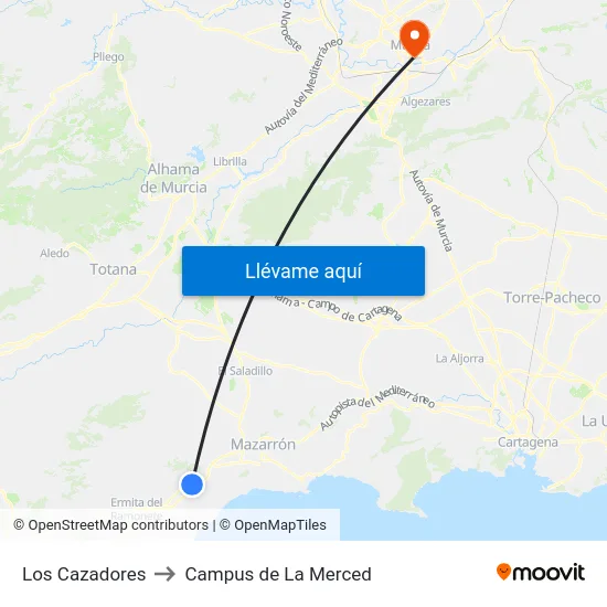 Los Cazadores to Campus de La Merced map