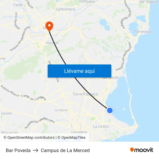 Bar Poveda to Campus de La Merced map
