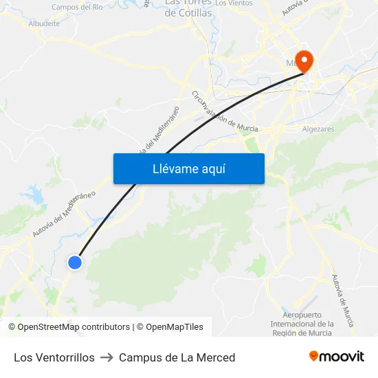 Los Ventorrillos to Campus de La Merced map