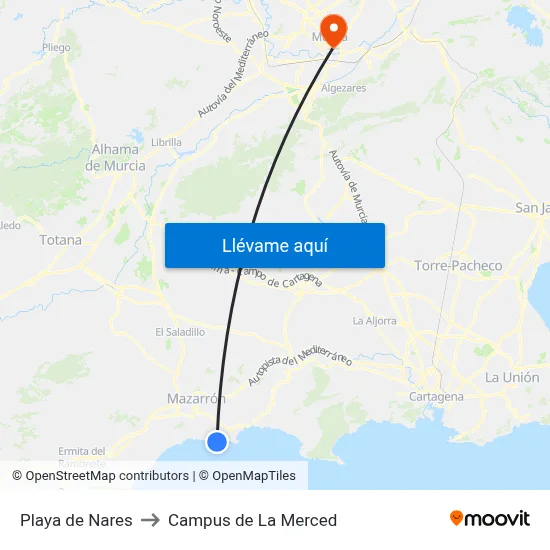 Playa de Nares to Campus de La Merced map