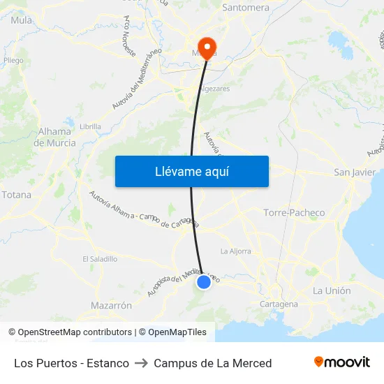 Los Puertos - Estanco to Campus de La Merced map