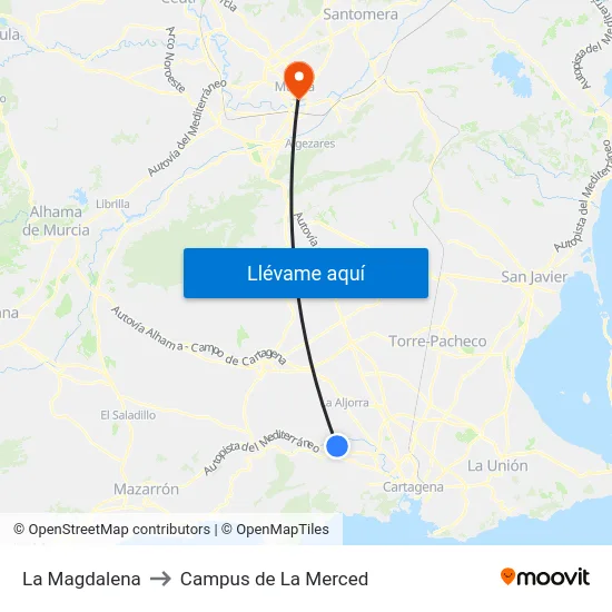 La Magdalena to Campus de La Merced map