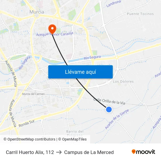 Carril Huerto Alix, 112 to Campus de La Merced map