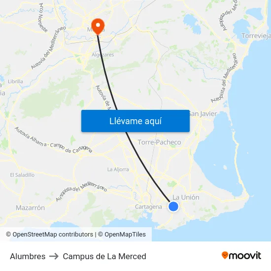 Alumbres to Campus de La Merced map