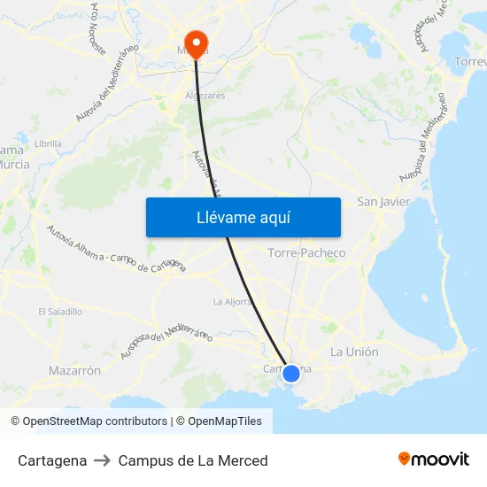 Cartagena to Campus de La Merced map