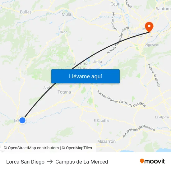 Lorca San Diego to Campus de La Merced map