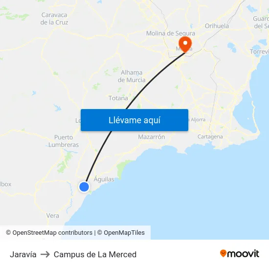 Jaravía to Campus de La Merced map